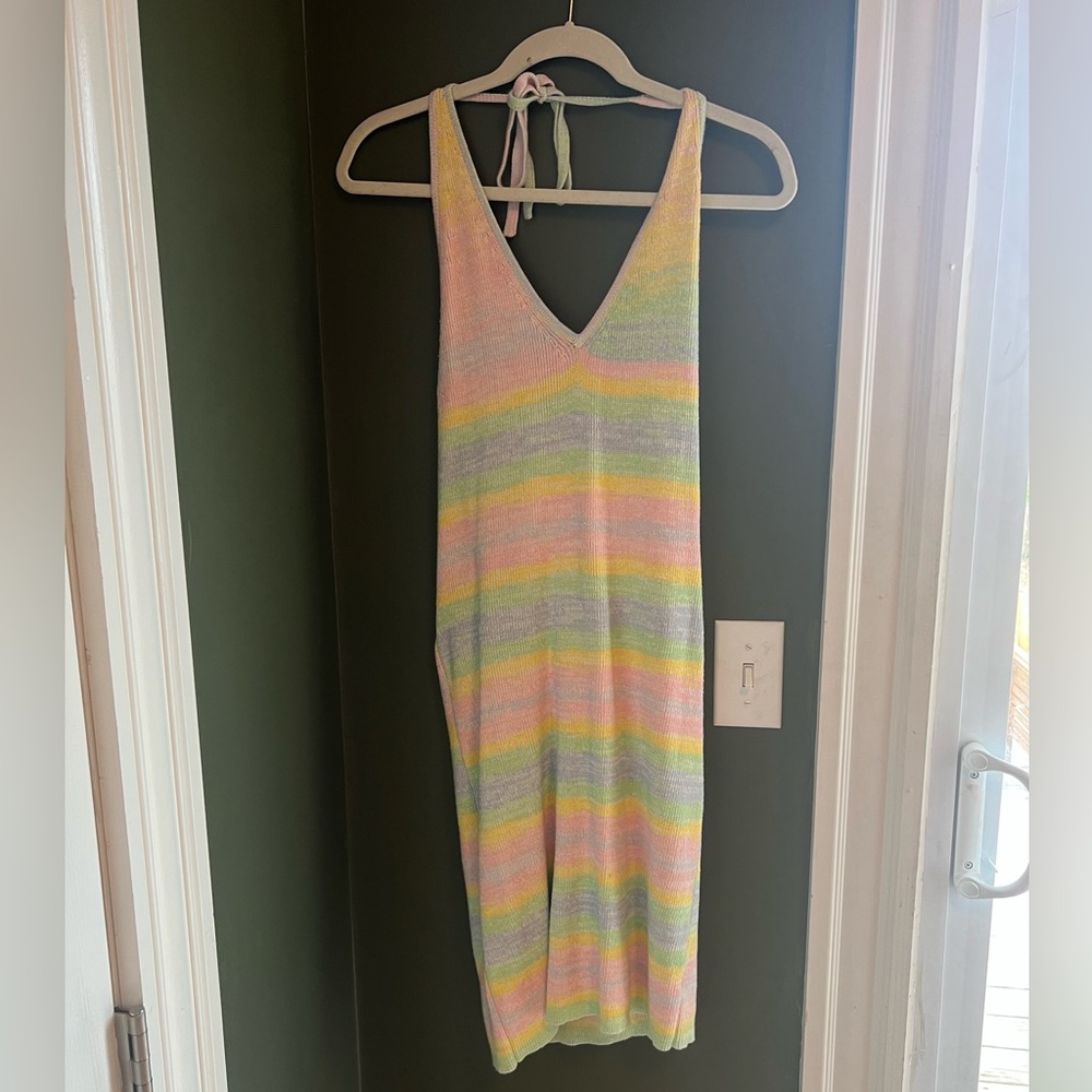 Knit rainbow halter dress